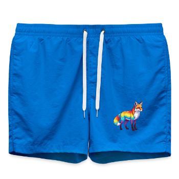 Colorful Fox Rainbow Pop Art Watercolor - Swim Trunks - cobalt blue - Front