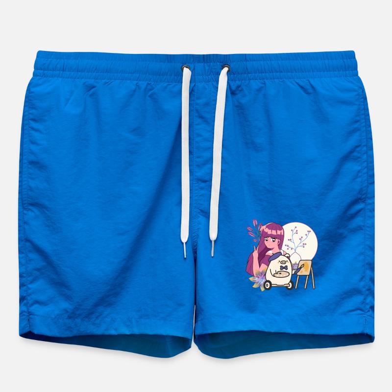 Artiste Kawaii & Cochon en fauteuil roulant - Short de bain - cobalt blue