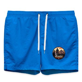 Prague City of Spires Vintage Badge - Swim Trunks - cobalt blue - Front - AI Model Male 185 light (185cm)