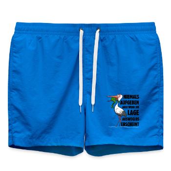 Frosch und Storch - Niemals Aufgeben - Spruch - Badeshorts - Cobalt blue - Vorne - AI Model Male 185 light (185cm)