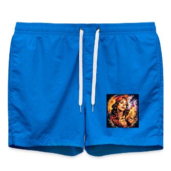 Flammende Dame mit Tattoo und Banknote - Badeshorts - Cobalt blue - Vorne - AI Model Male 185 light (185cm)