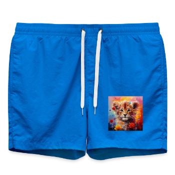 Löwenbaby – buntes Tiermotiv - Badeshorts - Cobalt blue - Vorne - AI Model Male 185 light (185cm)