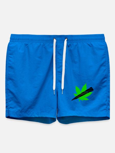 Neon Cannabis Leaf Graphic - Swim Trunks - cobalt blue