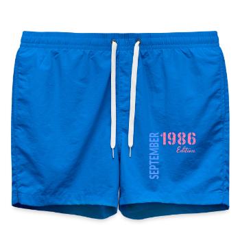 September 1986 Birthday - Swim Trunks - cobalt blue - Front - AI Model Male 185 light (185cm)