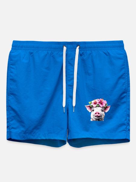 Hibiscus Crown Pig - Swim Trunks - cobalt blue
