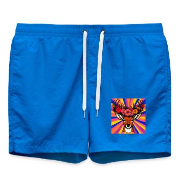 Deer with Flowers - Swim Trunks - cobalt blue - Front
