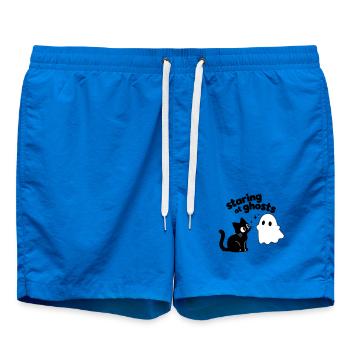 Chat mignon rencontre fantôme | Motif minimal d’Halloween - Short de bain - cobalt blue - Devant - AI Model Male 185 light (185cm)