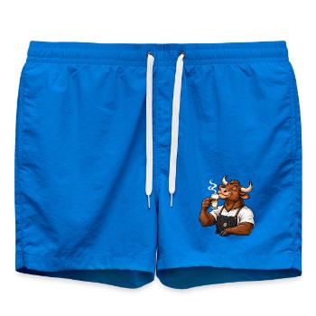 Stier mit Latte Macchiato – Sternzeichen - Badeshorts - Cobalt blue - Vorne - AI Model Male 185 light (185cm)