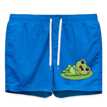 Cute Frog Cartoon Water Lily Laughing Joy - Swim Trunks - cobalt blue - Front