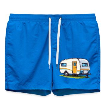 Retro Caravan Travel Illustration - Swim Trunks - cobalt blue - Front