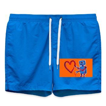 Robot heart on neon orange background - Swim Trunks - cobalt blue - Front