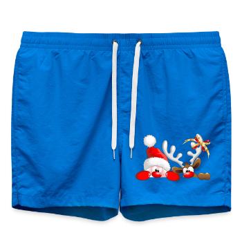 Funny Christmas Santa and Reindeer Peeking - Swim Trunks - cobalt blue - Front