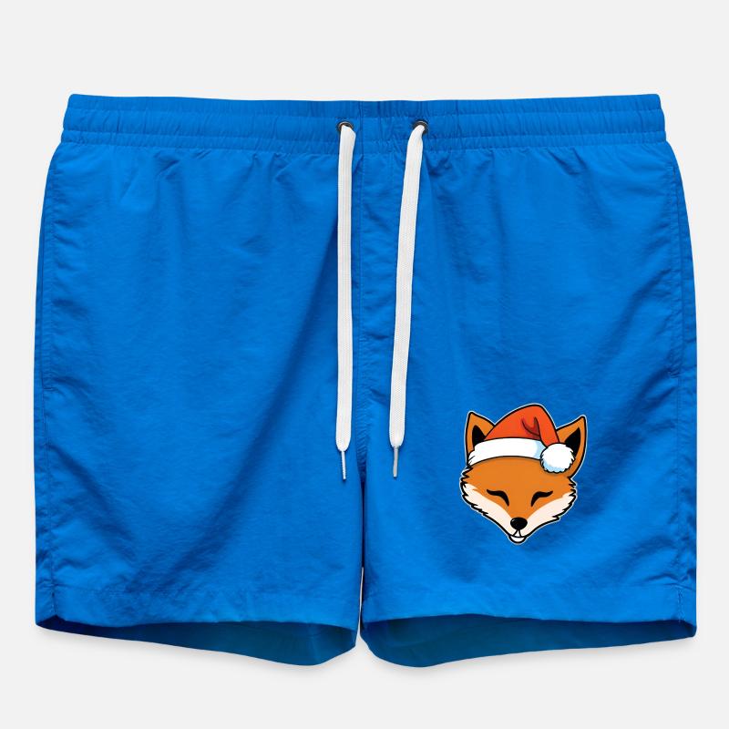 Fox with Santa Hat Graphic - Swim Trunks - cobalt blue