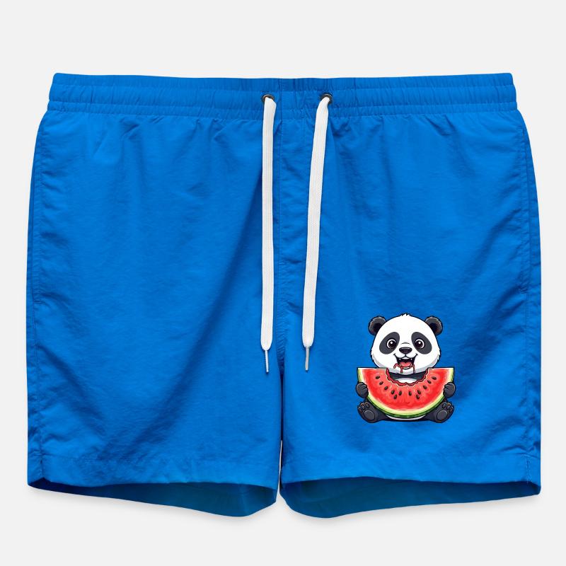 Cute Panda Cartoon Watermelon Summer Fruit - Swim Trunks - cobalt blue