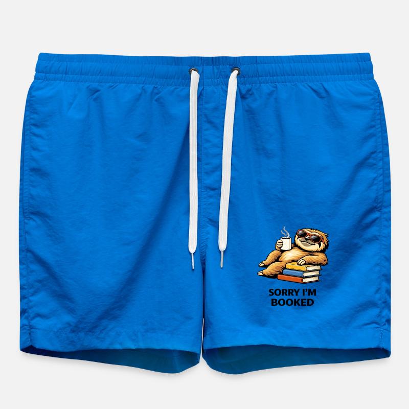 Cozy Sloth Reading Stack - Swim Trunks - cobalt blue