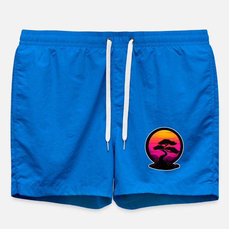 Bonsai in Neon Sunset – Retro Nature Design - Swim Trunks - cobalt blue