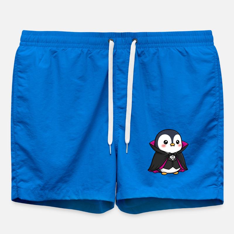 Cute Halloween Penguin Vampire Cartoon October - Swim Trunks - cobalt blue