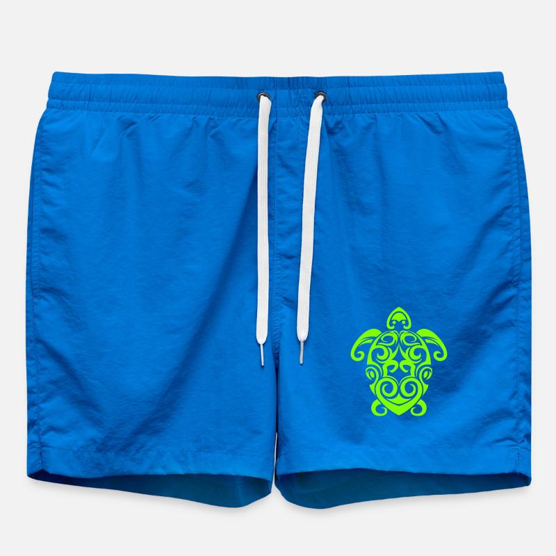 Glowing Turtle Tribal Pattern - Swim Trunks - cobalt blue