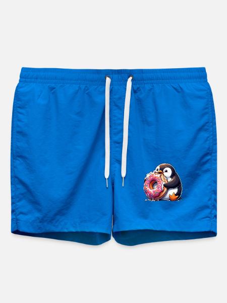 Süßer Pinguin Donut liebhaber Cartoon essen - Badeshorts - Cobalt blue