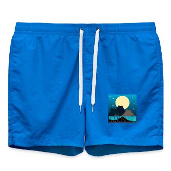 Katzen Landschaft - Vollmond - Wandern - Badeshorts - Cobalt blue - Vorne - AI Model Male 185 light (185cm)