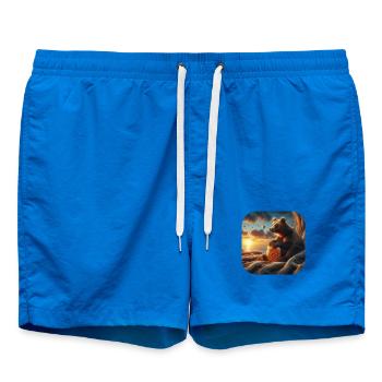 Braunbär sitzt mit Bienenwabe vor einem Baum - Badeshorts - Cobalt blue - Vorne