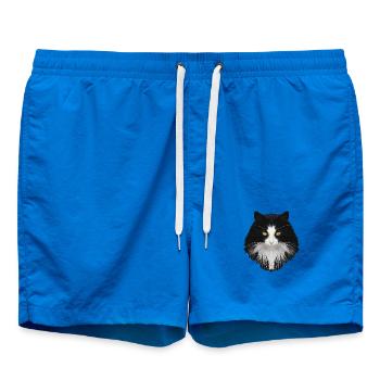 Katze schwarz-weiß, langhaarig, verschenken - Badeshorts - Cobalt blue - Vorne - AI Model Male 185 light (185cm)