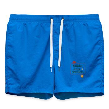 Müde, aber festlich - Badeshorts - Cobalt blue - Vorne - AI Model Male 185 light (185cm)