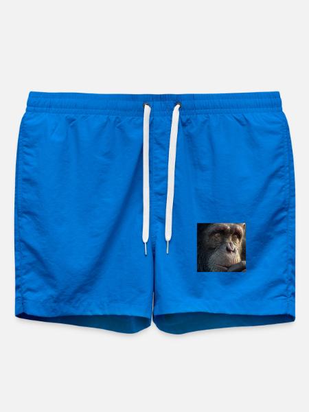 Chimpanzee Portrait – Realistic Monkey Focus - Swim Trunks - cobalt blue