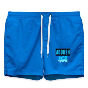Abolish I.C.E :  - Short de bain - cobalt blue - Devant - AI Model Male 185 light (185cm)