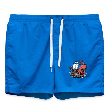 Oktopus umschlingt Segelschiff Tintenfisch Schiff - Badeshorts - Cobalt blue - Vorne - AI Model Male 185 light (185cm)