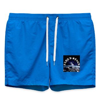 Astronaut on Moon Arc Cosmic Text - Swim Trunks - cobalt blue - Front - AI Model Male 185 light (185cm)