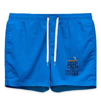 Cartoon Cigar with Smoke — Retro Style - Swim Trunks - cobalt blue - Front - AI Model Male 185 light (185cm)