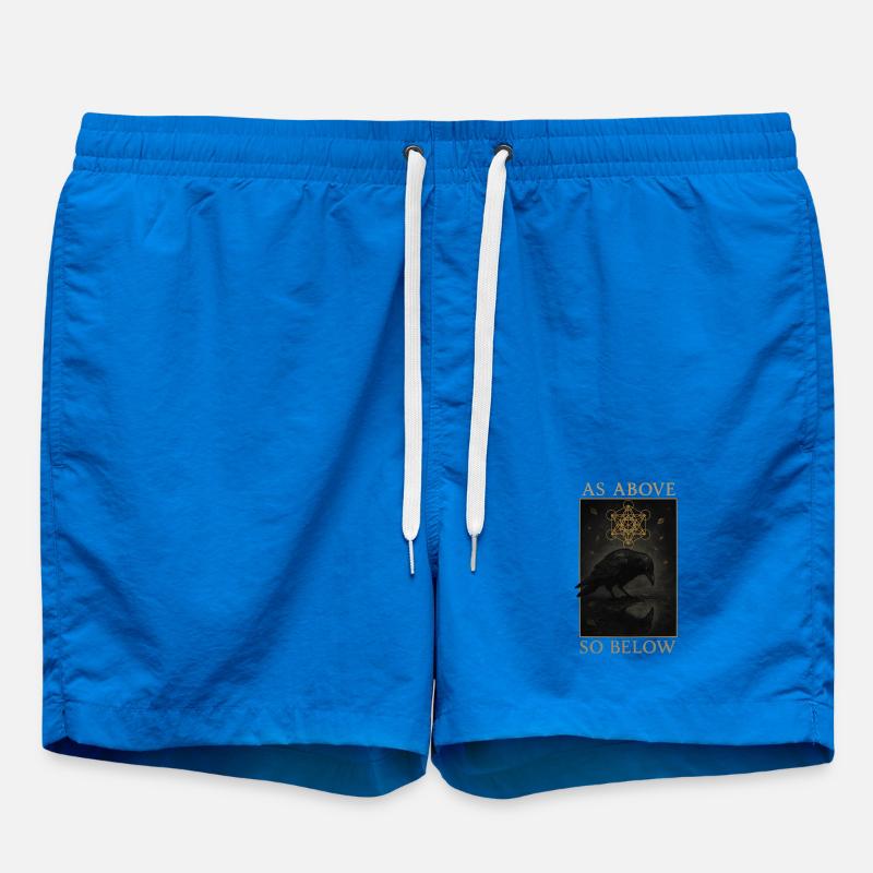 As Above So Below Raven Metatron's Cube Art - Swim Trunks - cobalt blue