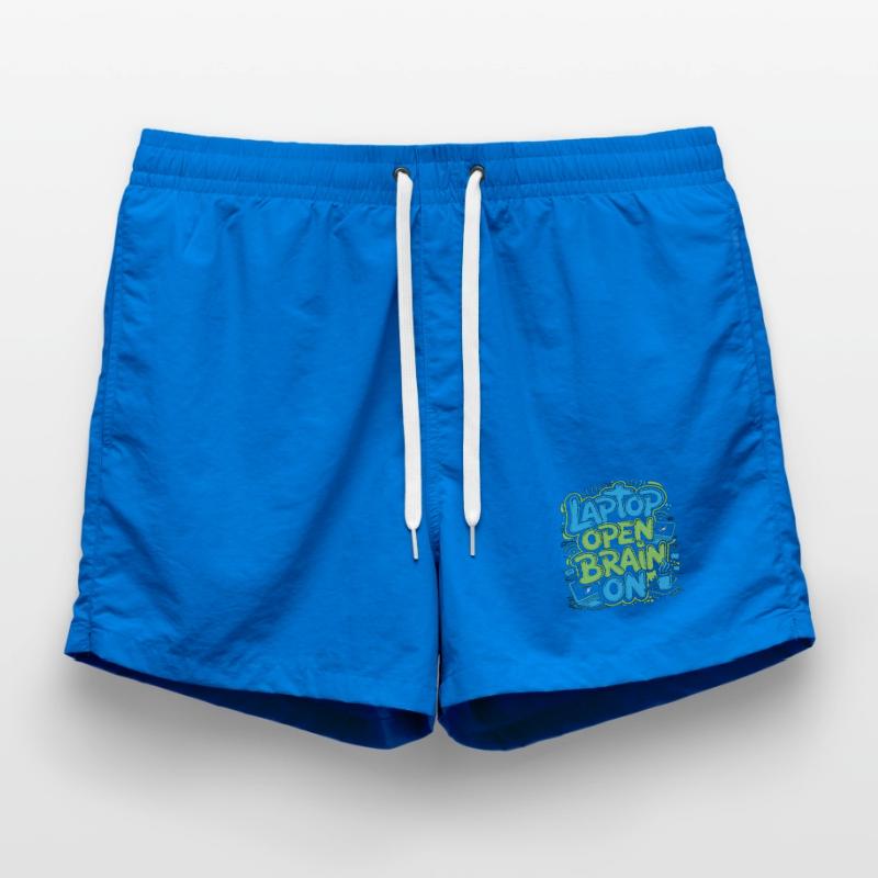 Remote Developer Laptop Open Brain On Remote Coder Badeshorts