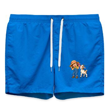 Girl with goat and bow farm motif - Swim Trunks - cobalt blue - Front - AI Model Male 185 light (185cm)