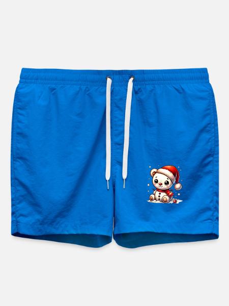 Snowman Bear with Hat - Cute Winter Motif - Swim Trunks - cobalt blue