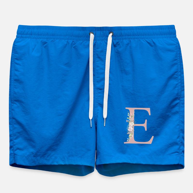 E Monogram, Floral, Customizable - Swim Trunks - cobalt blue