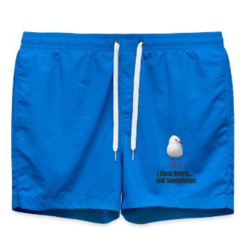 Whimsical Seagull with Heartwarming Message - Swim Trunks - cobalt blue - Front