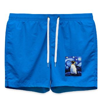 Penguin Bird Van Gogh Style Starry Night - Swim Trunks - cobalt blue - Front