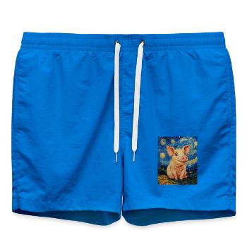 Pig Piglet Van Gogh Style Starry Night - Swim Trunks - cobalt blue - Front