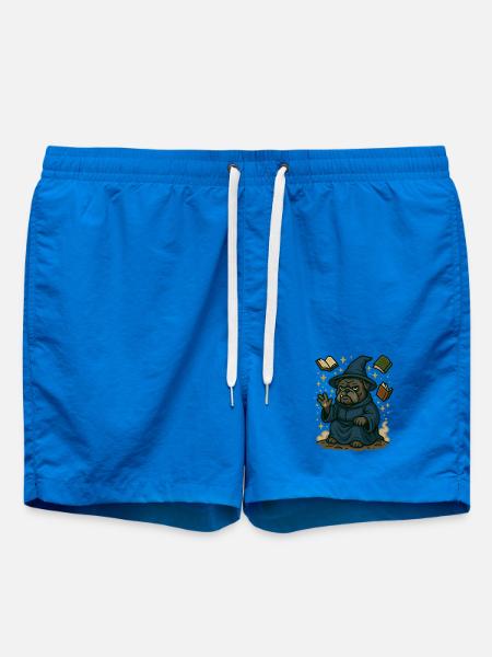 Bulldog Wizard Casting Magic Fantasy Cartoon - Swim Trunks - cobalt blue