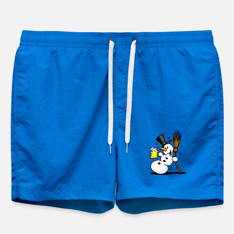 Whimsical Snowman with Beer and Broom - Swim Trunks - cobalt blue