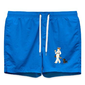 Stylish cat with dachshund during coffee walk - Swim Trunks - cobalt blue - Front