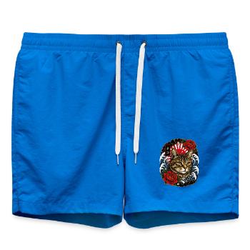 Katze im japanischen Irezumi Tattoo Stil - Badeshorts - Cobalt blue - Vorne - AI Model Male 185 light (185cm)