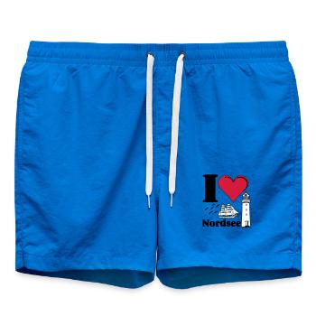 Nordsee Shirt , Fun Shirt , Küste , I love ...(25) - Badeshorts - Cobalt blue - Vorne - AI Model Male 185 light (185cm)