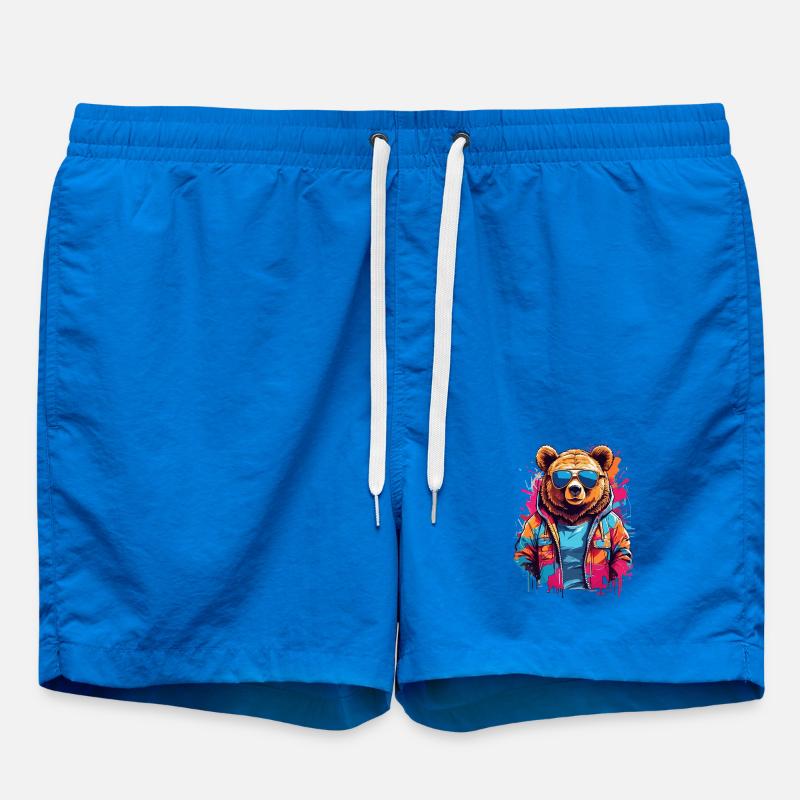 Neon Pop Bear with Sunglasses - Swim Trunks - cobalt blue