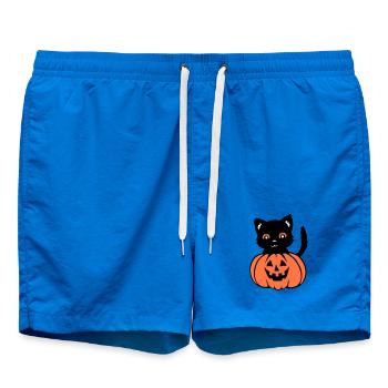 Halloween Chat Noir Citrouille Automne Effrayant Effrayant - Short de bain - cobalt blue - Devant