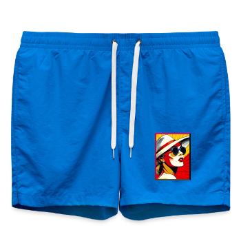 Popart Dame avec chapeau lunettes de soleil Portrait Mode - Short de bain - cobalt blue - Devant