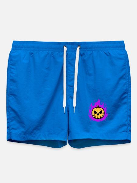 Orange pumpkin with purple flames - Swim Trunks - cobalt blue