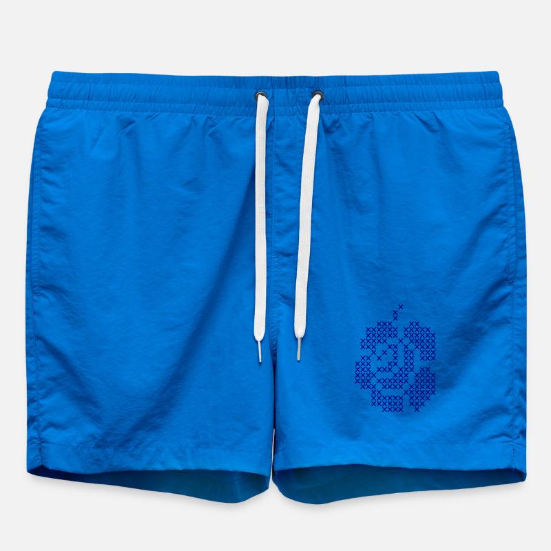 Blue Cross-Stitch Rose Pattern - Swim Trunks - cobalt blue